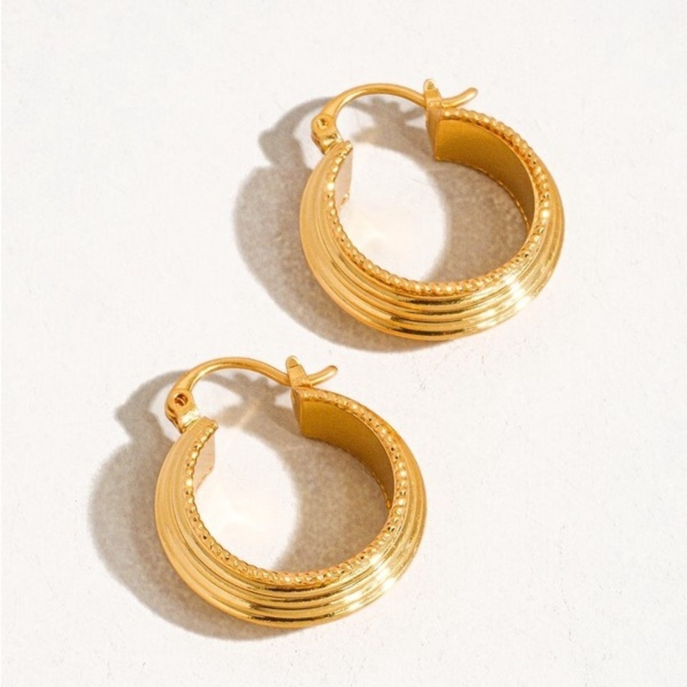18K Gold Textured Hoops (1003)